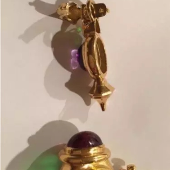 TAGLIAMONTE 18K GOLD VENETIAN GLASS WITH RUBY CABACHON BROOCH 2 PIECES - Picture 4 of 7